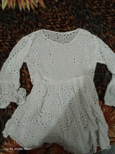 White Short Chikankari Kurti