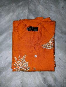 Vibrant Orange Colour Kurta Pant Set