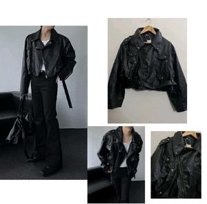 Vintage Cropped Leather Moto Rider Jacket