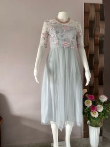 blue lace tulle midi gown