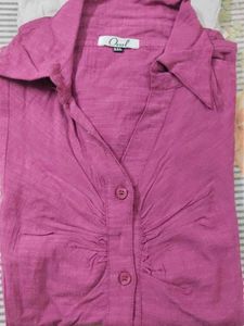 Casual Purple Shirt With Cute Short Puffed Slives