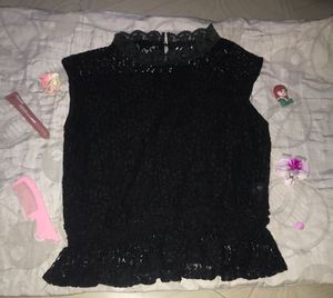 Black Lace Mock Neck Top