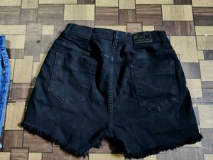 Denim &amp; Black Shorts Combo