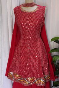 Red Embroidered Kurta/Sharara Set