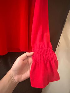 Red Ruffle Neck Top