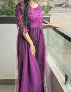 Elegant Purple Lace Evening Gown