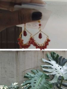 Red Beaded Dangle Earrings