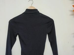 High Neck Black Semi Sheer Tops For Women