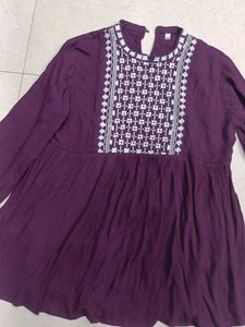 Women Purple Silk Embroidered Tunic