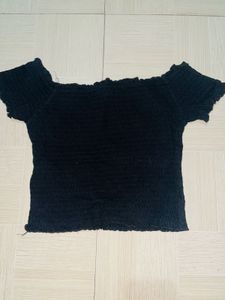 Black Ribbed Off-the-Shoulder Top
