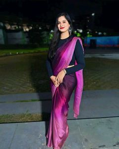 Beautiful Blend Of Pink Violet Shades Saree !!