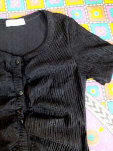Black Button-Up Ruched Top