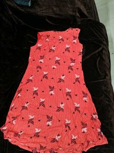 Coral Leaf Print Sleeveless Dress