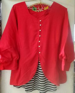 Red Button-Down Preety Top