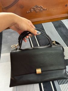 Black Satchel Handbag With Sling
