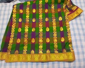 Vintage Model! Elegant Green Checkered Saree