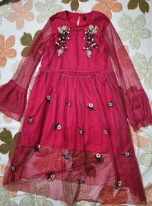 Pink Embroidered Mesh Dress