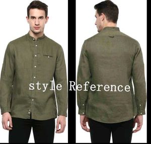 SPAO Men Relaxed Band Collar Olive Shirt