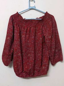 Red Paisley Off-Shoulder Top