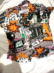 Graphic Print Short Sleeve Button-Up
