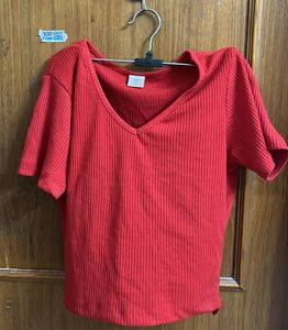 Red Ribbed Crop Top