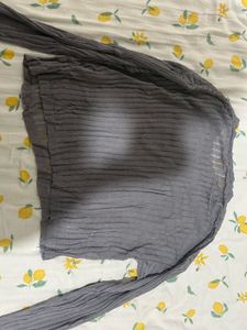 Grey Mesh Long Sleeve Top