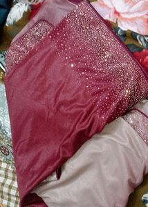 Branded Wine Grey Color Saree With Diamond Borders
