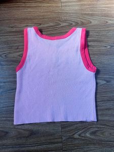 Pink Embroidered Cropped Tank Top