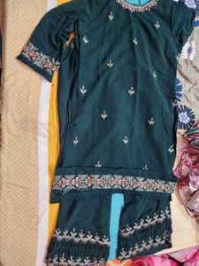 Dark Green Kurta Plazzo Style Pant