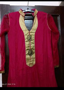 Red &amp; Gold Anarkali Dress