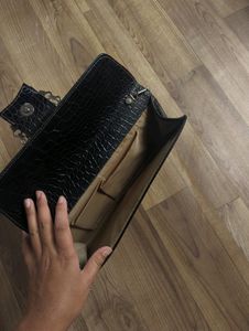 Black Croc Embossed Clutch with Chain Strap