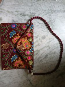 Embroidered Velvet Shoulder Bag