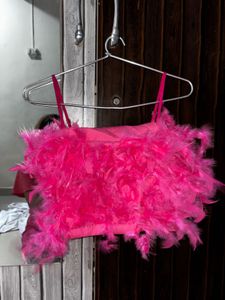 Partywear Hot Pink Feather Top
