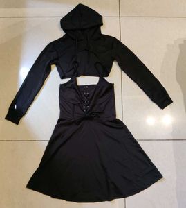 Hooded Lace-Up Mini Dress