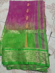 Elegant Pink &amp; Green Saree