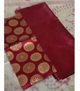 Elegant Maroon Satin Saree With Readymade Blouse