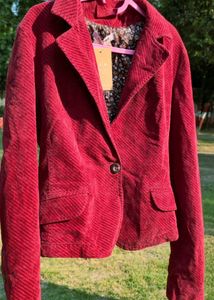 Zara TRF Premium Red Corduroy Blazer for Women