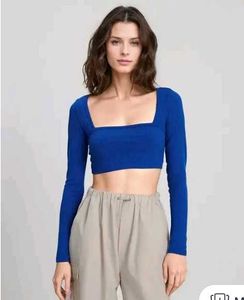Blue Long Sleeve Crop Top
