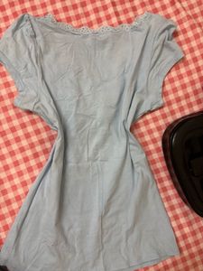 Cute Blue Lace Trim Tee