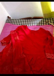 Red 3 Piece Anarkali Kurta set.