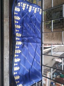 Elegant Blue &amp; Gold Embellished Saree W8th Blouse