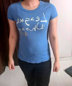 Women Blue Graphic Print Cotton Tshirt