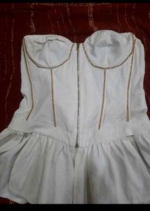 White Corset Top with Ruffle Hem