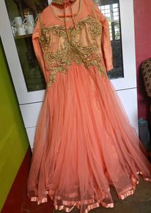 Peach & Gold Embellished Ethnic Gown