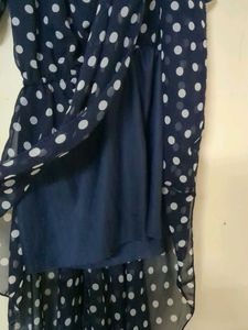 Blue White Dots.. Back Tail Dress For Beach