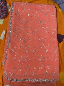 Peach Embroidered Saree