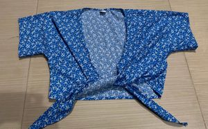 Blue Floral Wrap Top