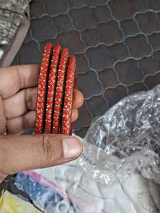 Red &amp; Gold Bangles (Set of 4)