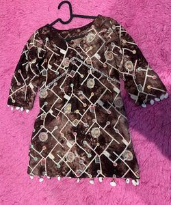 Boho Chic Brown Tunic Top with shell embellishment
