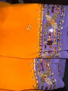 Mango Yellow With Violet Saree